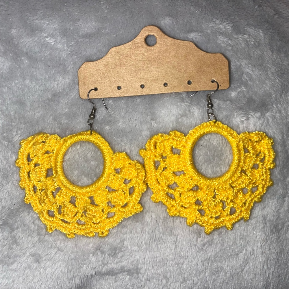 Vibrant Yellow Crochet Statement Earrings